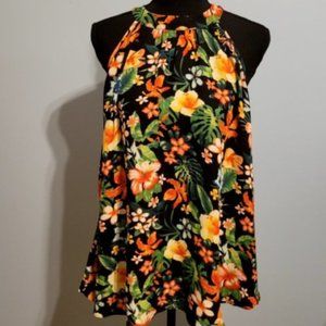 Charming Charlie Floral  Halter Tank Top Size XL